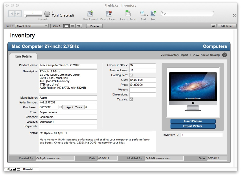 Filemaker pro database software